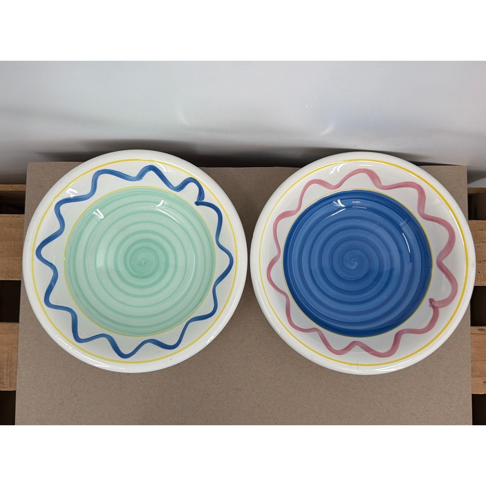 Pier 1 Imports Handpainted Italy Ceramic Bowls Set of 2 Blue Green Pink Swirl